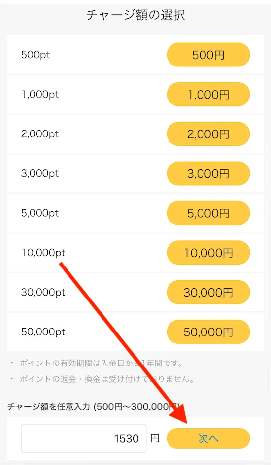 FANZA チャージ金額を選択